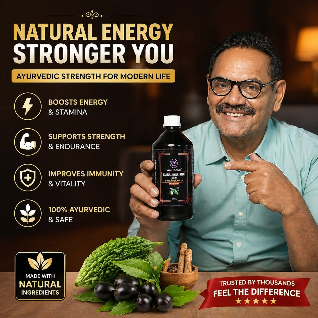 100% Natural Karela Jamun Neem Juice for Diabetes Care | Buy 1 Get 1 Free - svarnsakti