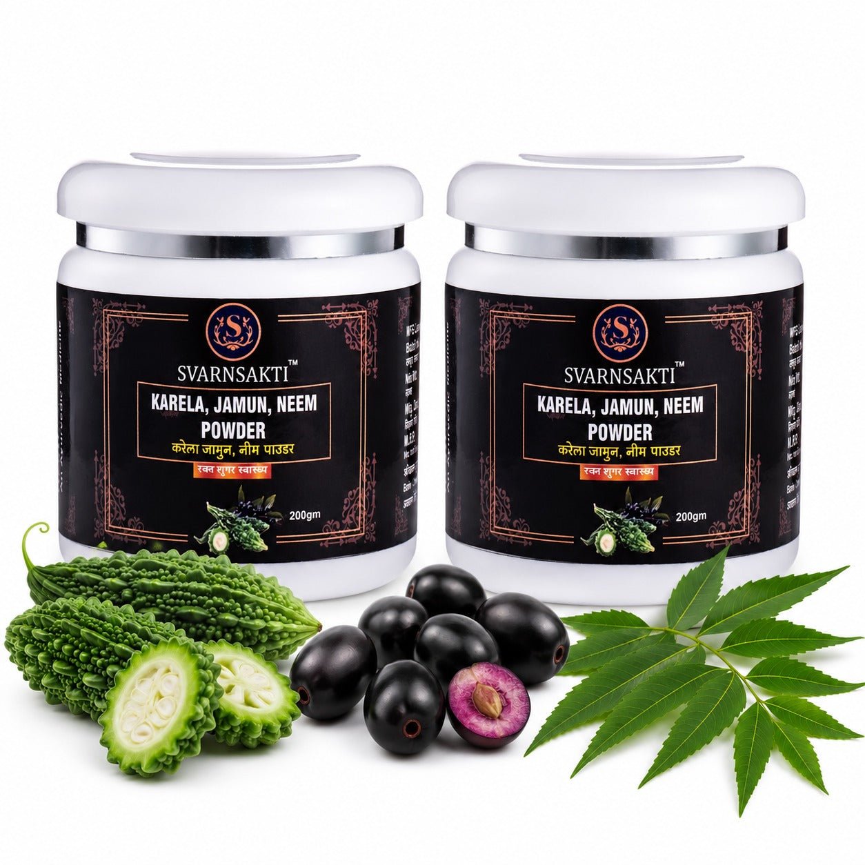 100% Natural Karela Jamun Neem Powder for Diabetes Care & Blood Sugar Support - svarnsakti