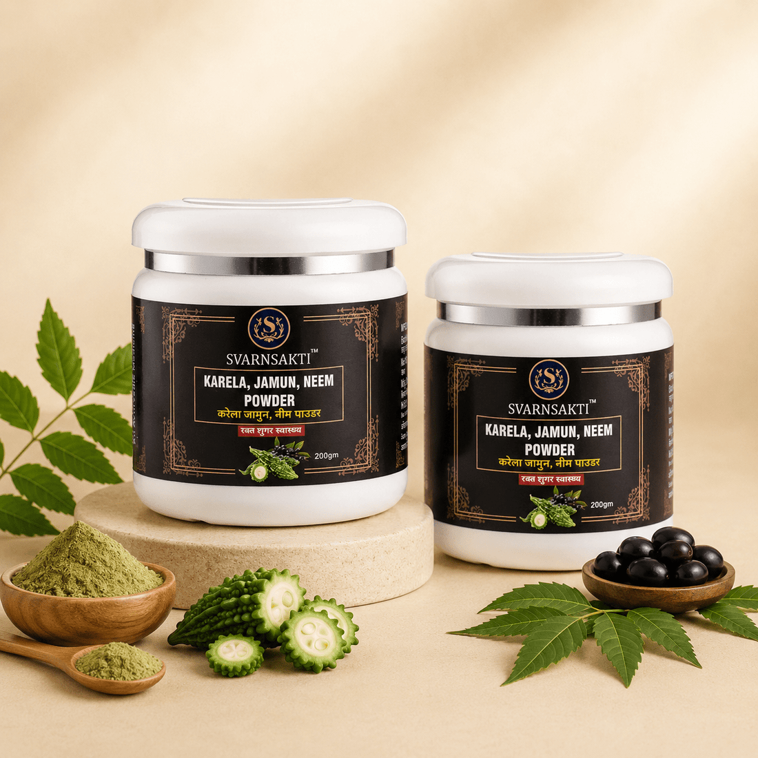 100% Natural Karela Jamun Neem Powder for Diabetes Care & Blood Sugar Support - svarnsakti