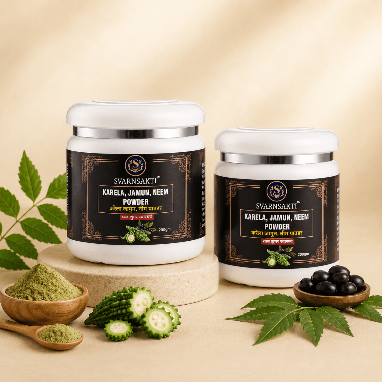 100% Natural Karela Jamun Neem Powder for Diabetes Care & Blood Sugar Support - svarnsakti