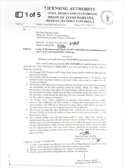 AYUSH Manufacturing License