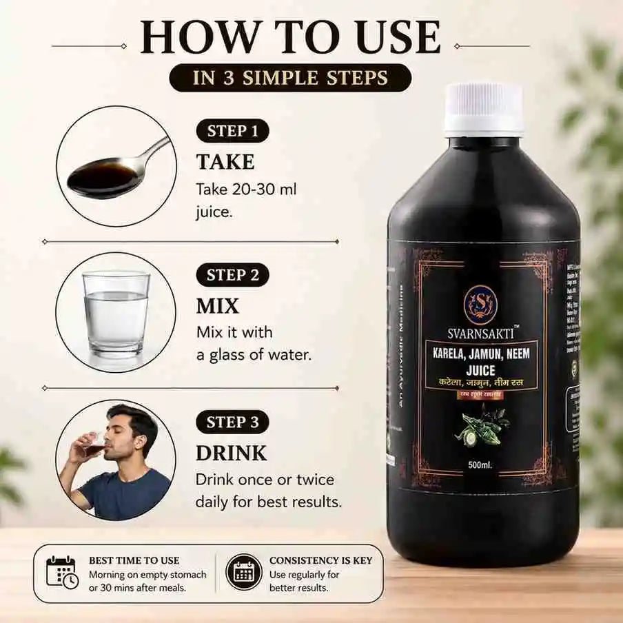 Ayurvedic Formula Karela Jamun Neem Juice - 500ml | Manage Blood Sugar | Maintain Craving | Manage Weight | - svarnsakti
