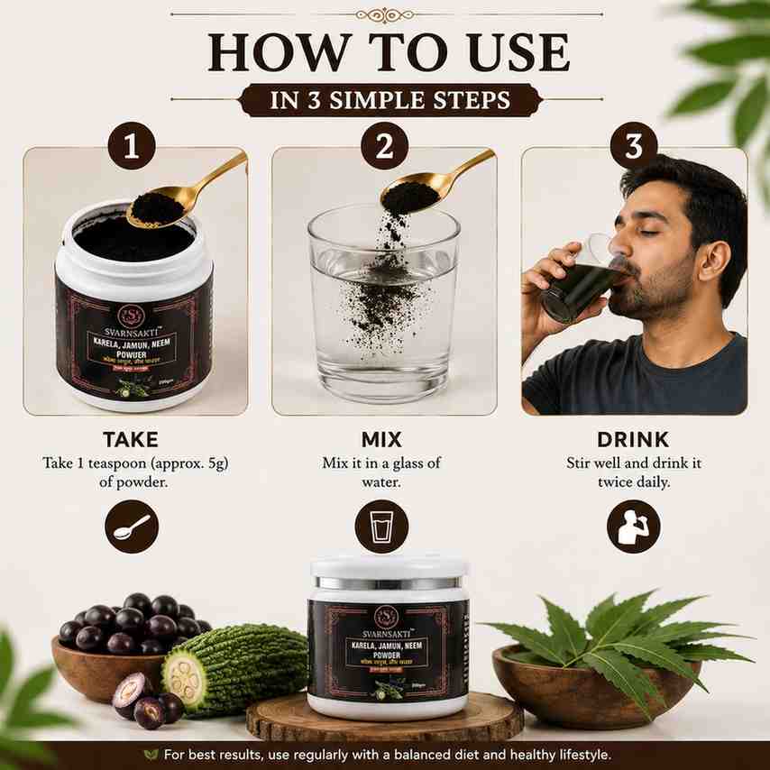 Bitter gourd, neem and jamun Powder Naturalc Supplement For Managing Blood Sugar - svarnsakti