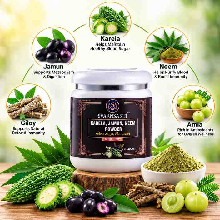 Bitter gourd, neem and jamun Powder Naturalc Supplement For Managing Blood Sugar - svarnsakti
