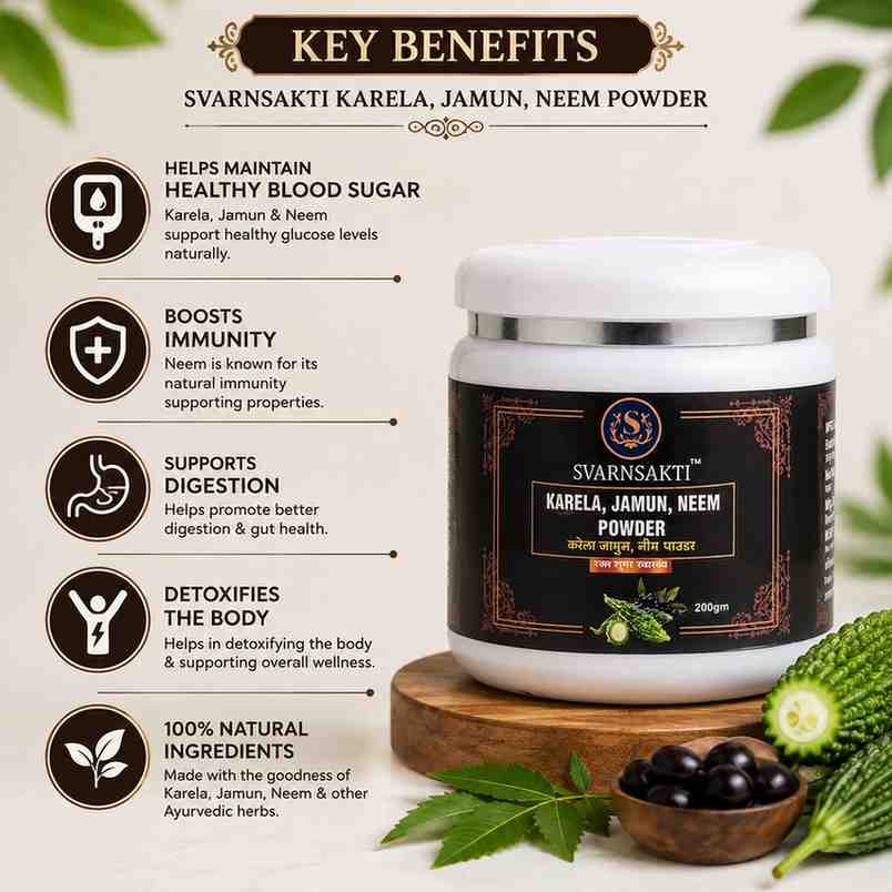 Bitter gourd, neem and jamun Powder Naturalc Supplement For Managing Blood Sugar - svarnsakti